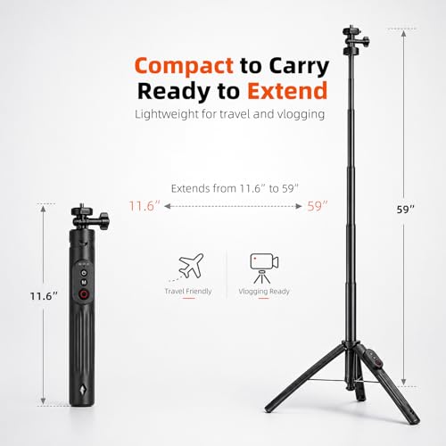 Raywowo 59" Selfie Stick Tripod with Remote for Action Cameras, Extendable Bluetooth Tripod Stand for GoPro Hero 13/12/11, DJI Osmo Action 6/5 Pro/4, Insta360 X5/X4/Ace Pro, Portable Vlog Stick by RAYWOWO - Image 5