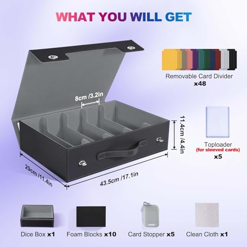 Image of UAONO Trading Card Storage Box with Commander Display, 5 Row Magic Card Box with Handle & Aluminum Alloy Locking for 3900+ Unsleeved Cards Suits for MTG PTCG TCG Sports Cards (Black Gray)