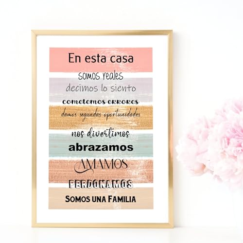 Normas de la casa. Cuadro frase motivadora. Lamina A3 ó 50 x 70 enmarcada. Cuadro con mensajes.cuadros decorativos con marco, sin clavos. Hecho en España (A3 (29,7 X 42cm), MARCO HAYA NATURAL)