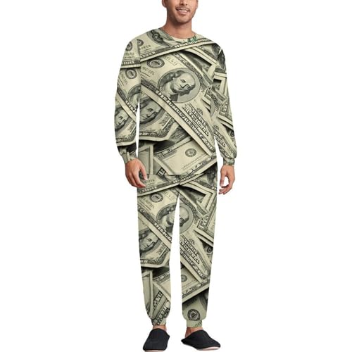 Money Dollar Bills Pajama Set Long Sleeve Lounge Sets Sleepwear 2 Pjs Nightwear for Men Women