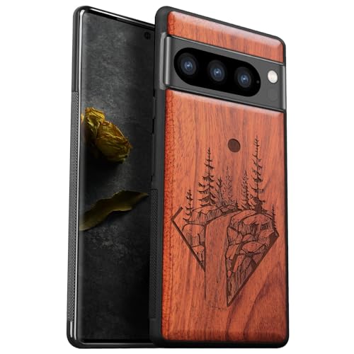 Custodia in Legno per Google Pixel 8 Pro Cover Paraurti Robusto TPU Case Antiurto Protezione Compatibile con 8 Pro Rosea-Paesaggio selvatico di cadute
