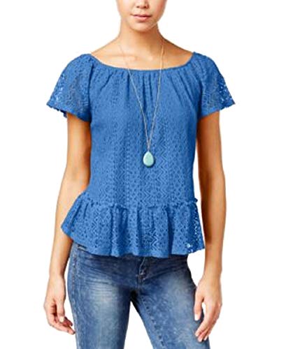Belle du Jour Juniors' Lace Off-The-Shoulder Top with Necklace (Riviera, L)