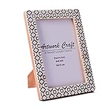 Artwork Craft Handmade White Bone Photo Frame Geometric Black Painting Vintage Boho Picture Frames For Table-Top/Wall Decor (4x6 Inches, Black Moroccan)