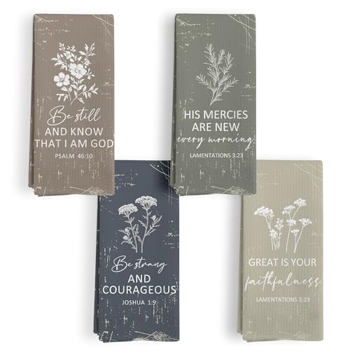 BitKAM Boho Christian Floral Kitchen Towels, Bible Verse Vintage Floral