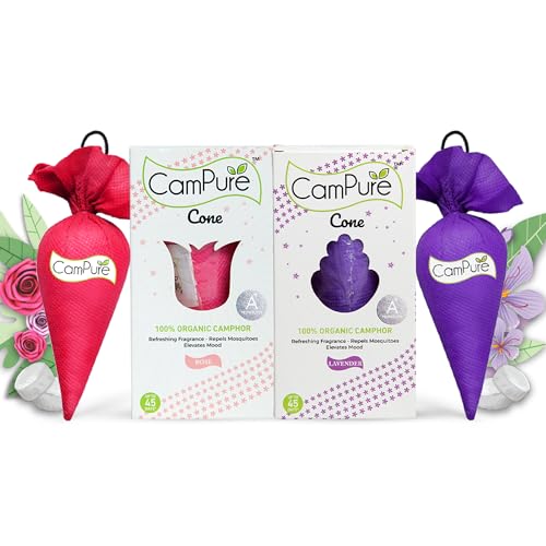 Image of CamPure Camphor Cone (1 Rose + 1 Lavender) Pack Of 2-100% Organic | Air Freshener For Car, Wardrobe, Office Cabin's, Drawers, Travel Bag & Bathroom