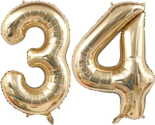 Image of Light Gold 43 34 Balloon Numbers, 40 Inch Large 43th 34th Birthday Balloons, Helium Mylar Foil Number 43 34 Balloons Champagne Gold Birthday Party Decorations Supplies for Men Women