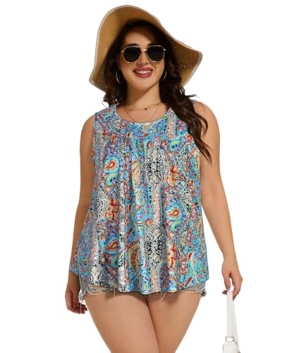 Image of Women Plus Size Tank Top Casual Summer Tops Loose Fit Sleeveless T Shirts Trendy Crewneck Tunic Tees 2026