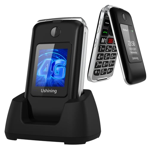 Tosaju 4G Seniors teléfono móvil sin contrato plegable 1200mAh batería simple botón grande teléfono móvil para personas mayores con estación de carga llamada emergencia botón doble sim gratis
