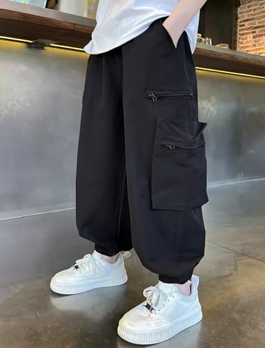 Boys Cargo Pants Multi Pocket Zipper Pocket Casual Techwear Joggers 5-12 Years4