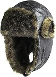 KBW-607 BLK PU Faux Leather Aviator Trooper Trapper Hat Winter Cap