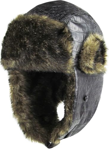 KBW-607 BLK PU Leather Solid Aviator Trapper hat Trooper Ear Flaps Ushanka Eskimo Russian Warm Winter Cold