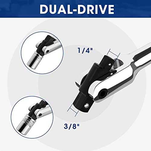 Image of WORKPRO Dual Drive Breaker Bar, 3 /8 inch & 1 /4 inch Drive, Heavy Duty Breaker Bars, 8-inch Length with 360 Rotatable Head, Spring-loaded Detent Ball, Chrome Vanadium Steel Made