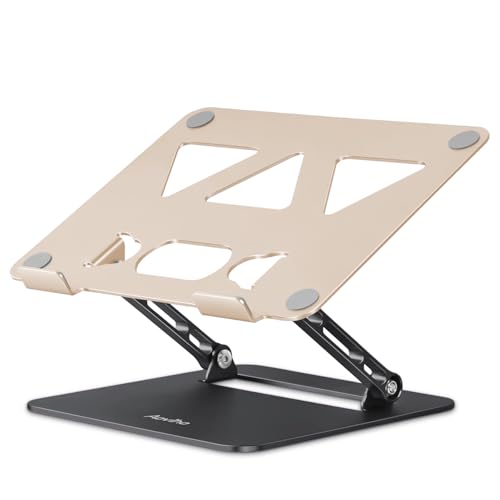 Image of Aoviho Adjustable Laptop Stand for Desk,Portable Laptop Stand Holder and Riser,Foldable Aluminum Notebook Computer Stands for MacBook Air Pro HP Lenovo Dell Samsung, 10-15.6 inch,Moonlit Gold Noir
