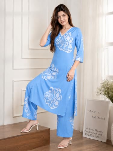 Image of Celary Women's Kurtas & Kurtis|Printed Straight Kurti with Palazzo Pants|Ethnic Kurti Set for Woman|Casual Suit Set for Women with Size S to 3XL|Stylish Dress for Woman