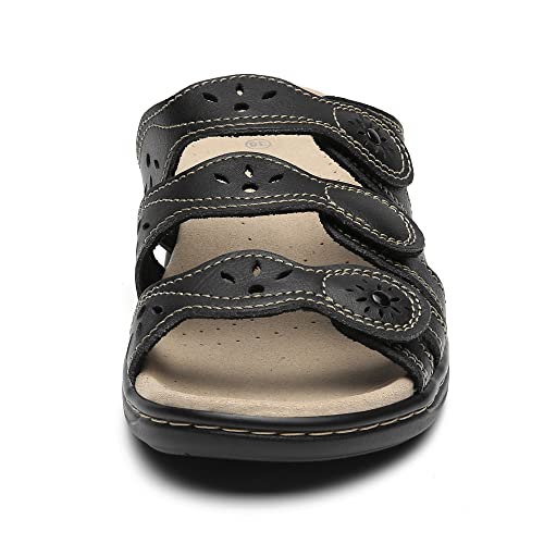 Goellen Women's Classic Leather Sandals, Casual Sandals With Arch Support Adjustable Hook And Loop Straps Slip-On Shoes Outdoor #TOP5