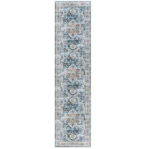 Madane Runner Rug 2x8, Washable Hallway Runner Rugs, Non-Slip Low-Pile Soft Kitchen Rug Runner Laundry Room Rug, Vintage Throw Entry Foyer Mat for Entrance Living Room (Navy, 2 x 8)