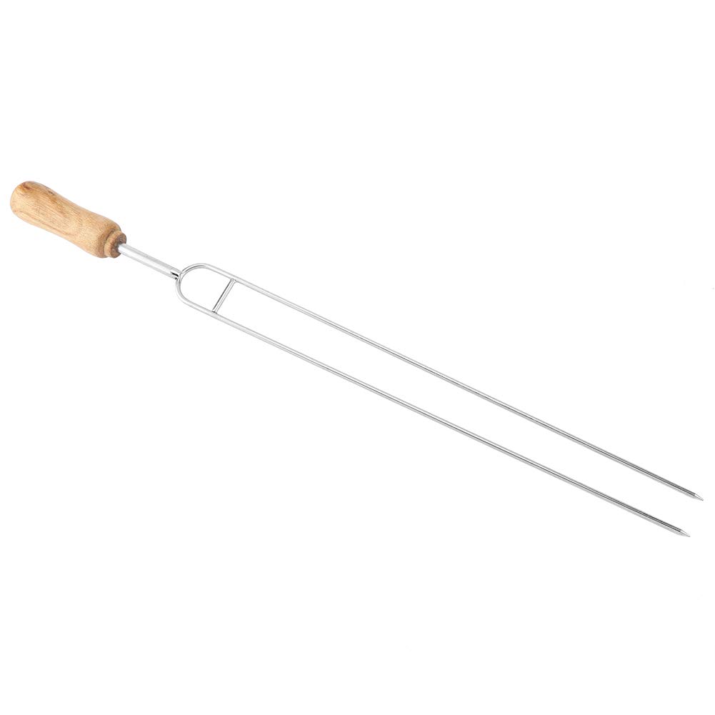 6pcs Fork lungo barbecue, acciaio inox doppio spiedino per barbecue, manico in legno riutilizzabile Spiedi barbecue bastoncini all'aperto per casa 40 cm