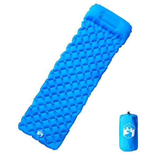 Homgoday Colchón de camping hinchable con almohada integrada azul, colchón para cama, colchón para sofá cama, marco