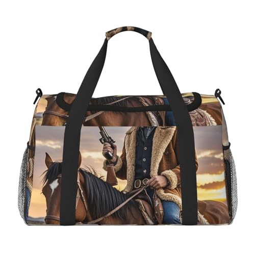Cowboy West Travel Duffel Bag Lightweight Waterproof Carry On Tote Bag Foldable Weekender Overnight Bags Sport Gym Bag For Women Men
