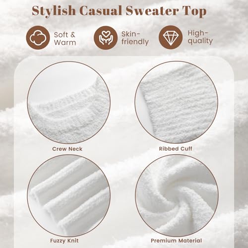 Trifabricy TYBYLMYM9L5 Women'S Oversized Sweater, Crewneck Long Sleeve Women Sweaters, 2024 Fall Winter Fuzzy Knit Casual Sweater, Chunky Warm Pullover Sweaters Top White thumb #4