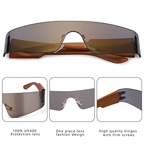 Image of COASION Wrap Around Sunglasses for Women Men Trendy Rimless Futuristic Shades Y2k Shield Flat Top Fashion Eyeglasses