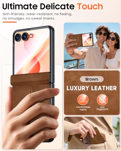 Image of for Galaxy Z Flip 8 Case with Hinge Protection & Screen Protector | Ultra-Thin PU Leather Matte PC Shockproof Cover, Slim Protective Phone Case for Galaxy Z Flip 8-Brown