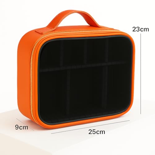 Image of Coslifestore-Cosmetic Case, Travel Makeup Case with Handle, Transparent Makeup Case, Portable Makeup Bag for Cosmetics /Skincare Products /Toiletries (Orange)