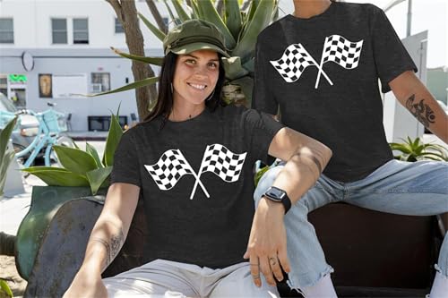 Racing Shirt Women Checkered Flag Printed T-Shirt Race Day Tee Funny Racing Apparel Causal Short Sleeve Tops3