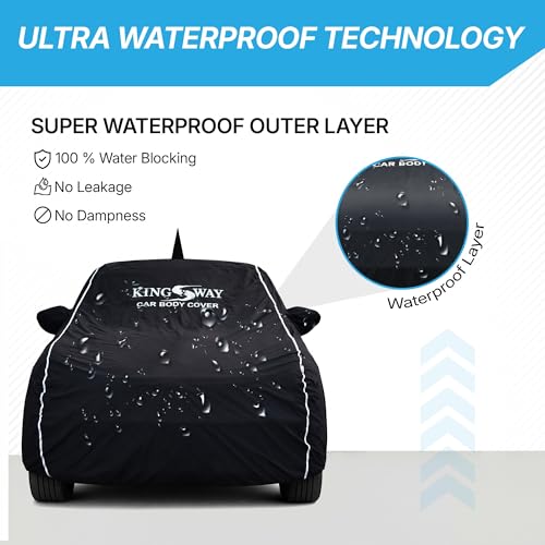 Image of KINGSWAY Accessories Super Waterproof Car Cover Only with BYD ATTO 3 Year 2022 Onwards, Mirror and Antenna Pockets, All Weather Protection Body Cover with Silver Piping, Black