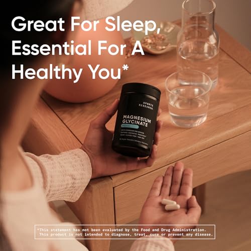 Image of Sports Research Magnesium Glycinate - Supports Restful Sleep & Enzymatic Processes - 160 mg Chelated Magnesium - Vegan Capsule - 180 Count