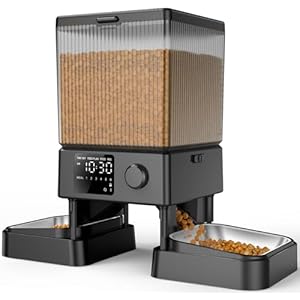 oneisall 5L Futterautomat Katze 2 Näpfe, Katzenfutter Automat mit einem Knopf, Einfache Bedienung, Futterspender für Katzen/Hunde, mit Edelstahlschüssel, Voice Recorder, für kleine/mittlere Haustiere