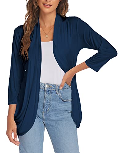 Image of DEESHA Women Casual Lightweight Cardigan 3 /4 Sleeve Draped Open Front Soft Cardigans with Pockets