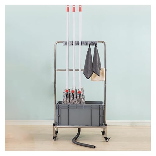 JYHHGDS Soporte para trapeador y Escoba, Organizador de Limpieza para Garaje, Carrito de Limpieza, Cubos para trapeador domésticos, Fregadero Multiusos.