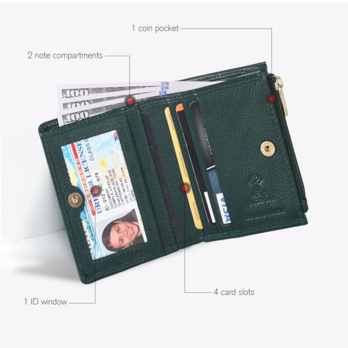 Image of Oak Leathers Wallet For Women Full Grain Leather - Small RFID Coin Purse Credit Card & ID Holder for Ladies,Bifold Wallets for Teenager | Small