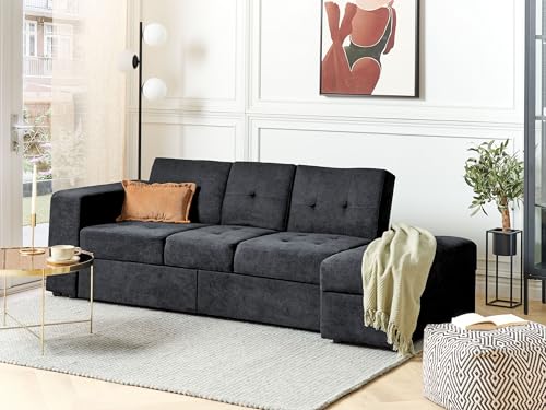 Couch Gästebett Sofa 3er Dreisitzer mit Bettkasten schwarz modern Falster – Bild 3