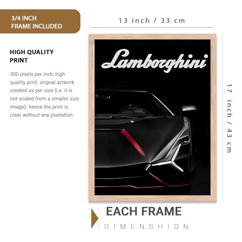 Image of kotart Big Lamborghini Maserati Mercedes AMG Cars Framed Posters Gift Items for Boys Room Wall Decoration Bedroom Living Room Office Studio Decor | Car Poster Frame for Wall Decor Set Of 3 Size (13 X 17 inch)