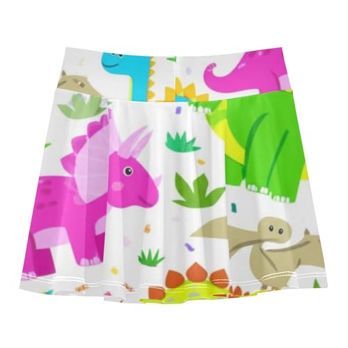 Joisal Tennis Skirts Kids Cute Colorful Dinosaurs White Girls' Shorts Athletic Skorts Dance Golf Girl Skort 4t2
