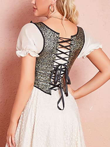 Image of Dreay Womens Vintage Asymmetrical Hem Overbust Corset Tie Front Lace-up Back Bustier Shapewear Top