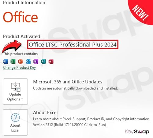 Image of MS OFFICESUITE LTSC Professional Plus 2024 | NEW 2026 Update Included | Retail License Key for Windowsdows (1 User /PC, Lifetime Validity) | Unlimited Reinstallations & Regular Updates (Quick Delivery) (2024 Professional Plus LTSC, PC)