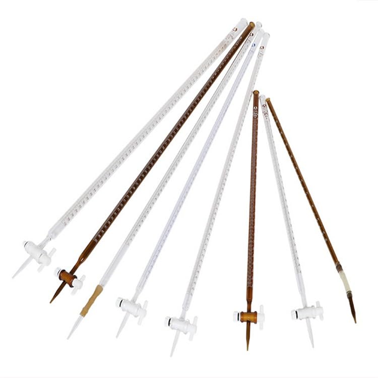 Bureta de Vidrio Clase A con Llave de PTFE, 5-100ml, Schellbach/Ámbar/Claro – Herramienta de Titulación Profesional(Brown PTFE 50ml)
