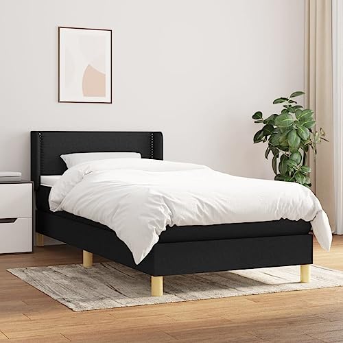 Frdhee Cama con somier, con colchón, color negro, 90 x 190 cm, tela doble para dormitorio, fácil montaje