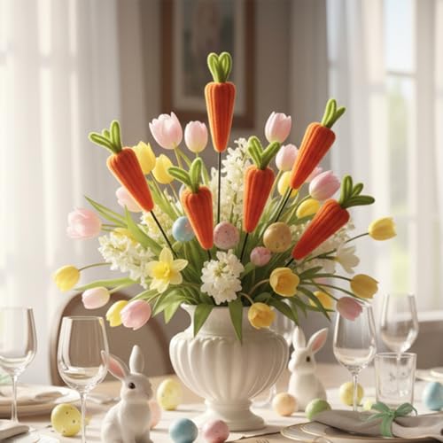 12 Pcs Easter Artificial Carrots Picks Decoration Mini Fake Carrots Decor Picks Cute Metal Fake Carrot for Bunny Decorations Trees Topper Branches Ornaments Vase Filler Spring Home Decor Gifts