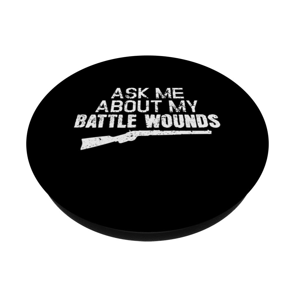Ask Me About My Battle Wounds - Civil War Reenactment PopSockets Swappable PopGrip, Black - Image 2