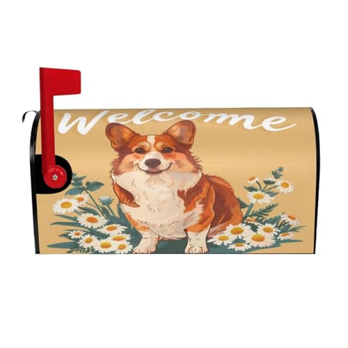 Image of Dujiea Cute Dog Welcome Mailbox Wrap, Waterproof Magnetic Post Box Cover, Standard Size 25.5 inchX 21 inch Garden Yard Outside Farmhouse Home Decor