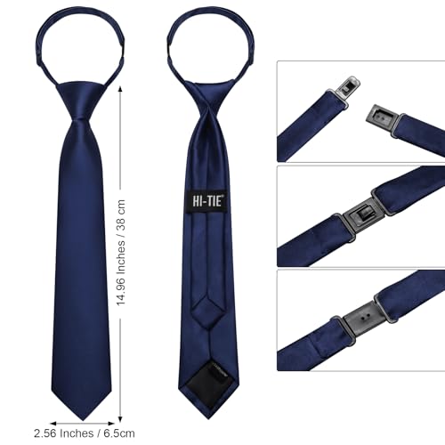 Image of Hi-Tie Pretied Boys Ties Solid Color Kids Adjustable Necktie Lapel Pin Clip Set Age 8-12 Wedding School Graduation