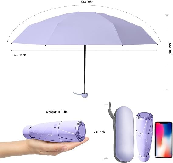 41IysDZaLGL Ozoy Travel Mini Folding Compact Umbrella with Case, Manual Open 6 Ribs Lightweight Portable, Small Sun UV Protection & Rain Windproof Pocket Umbrella for men,women,kids,girls