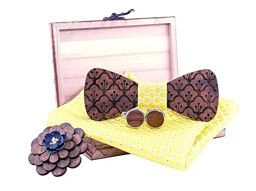 Hinleise Spilla quadrata con papillon in legno, da...