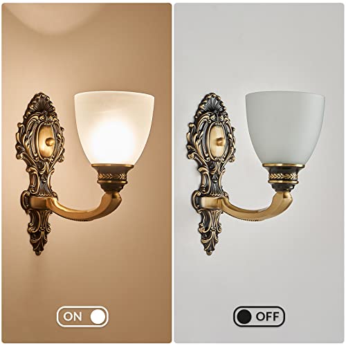 NOXARTE 2 Pack Vintage Wall Sconce Brass Wall Mounted Light Ceiling Fixture with Milk White Glass Shades for Living Room Bedroom Hallway by NOXARTE - Image 4