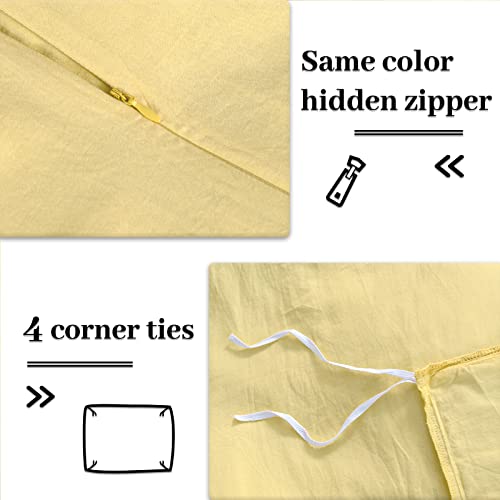 Nexhome Pro Duvet Cover Set Queen Size Linen Feel Textured Organic Natural 100% Washed Cotton Duvet Cover Cream Bright Yellow 3 Pieces Bedding Set With Zipper Closure, Breathable, Soft L(No Comforter) #TOP3