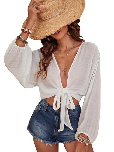 Breezy Lane Beach Cover Up for Women Long Sleeve Tie Up Swimsuit Coverup Vacation Outfits